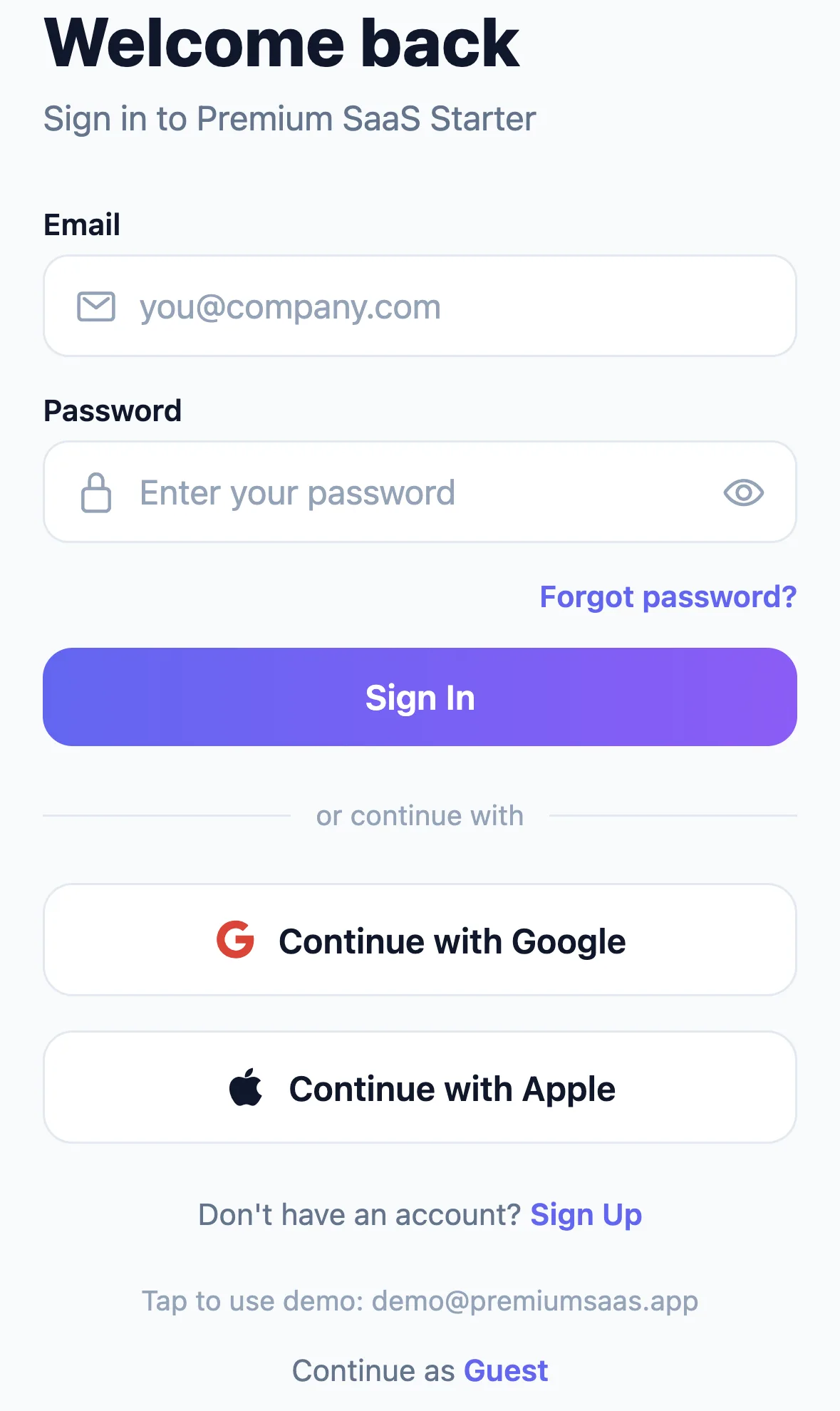 Premium SaaS Starter login screen