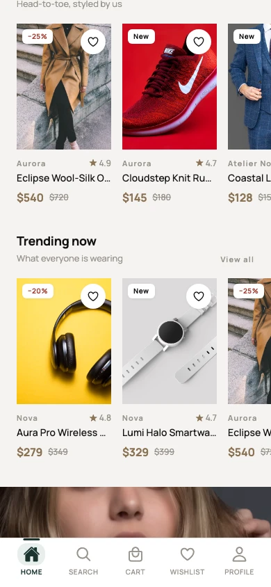 Lumora Commerce app shop-the-look section