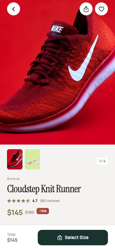 Lumora Commerce app product detail screen
